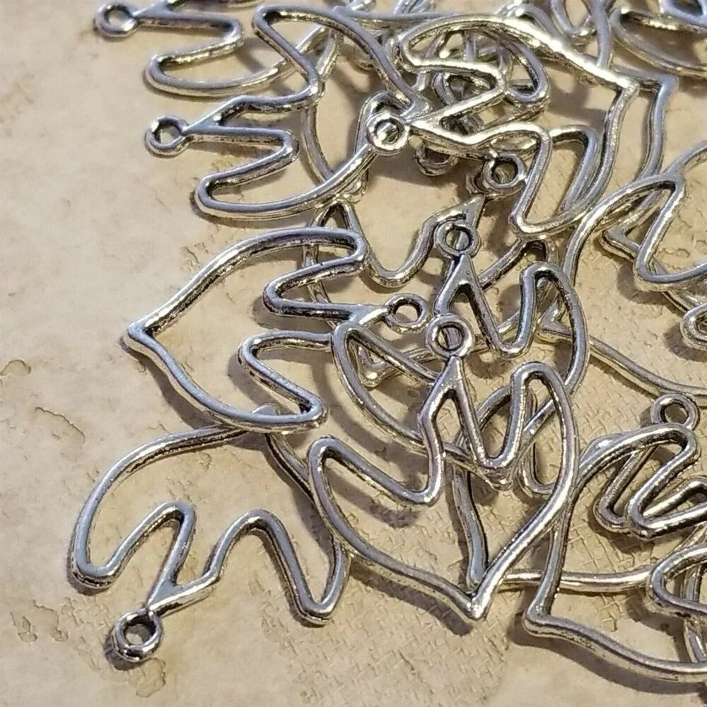 10 Antiqued Silver Pewter Dove of Peace Cutout 19x18mm Drops Charms